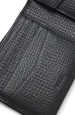 Grained leather wallet with metallic logo lettering, Black