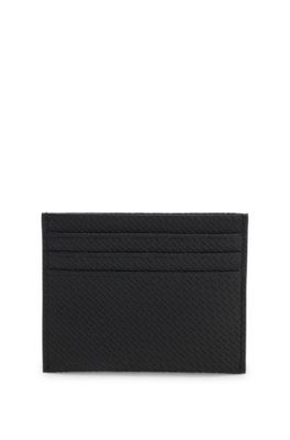 Porte-cartes en cuir recycl&eacute; &agrave; monogramme, Noir