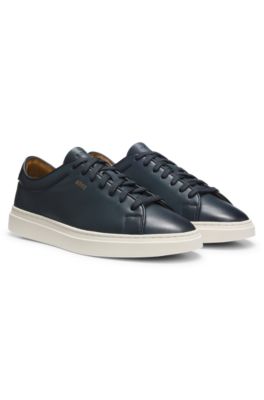 Deportivas tipo cupsole de piel lisa con logo de efecto dorado, Azul oscuro