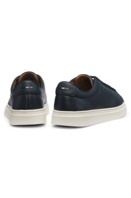 Deportivas tipo cupsole de piel lisa con logo de efecto dorado, Azul oscuro