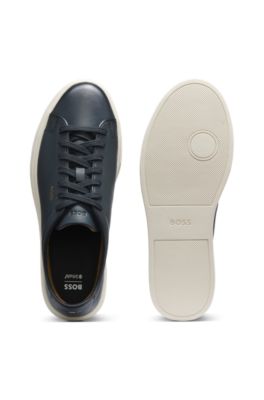 Deportivas tipo cupsole de piel lisa con logo de efecto dorado, Azul oscuro