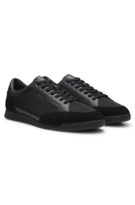Mixed-material sneakers with stitched detailing, Black