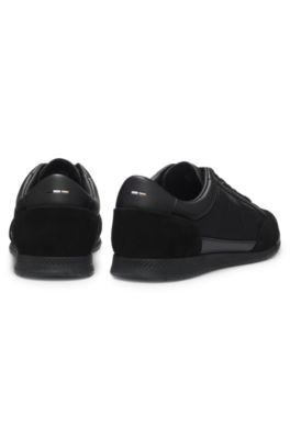 Mixed-material sneakers with stitched detailing, Black