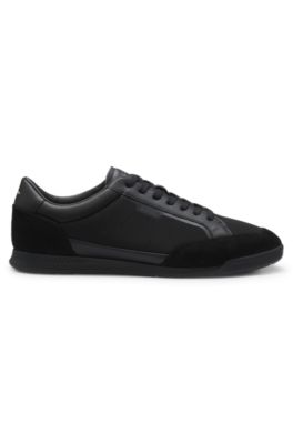 Mixed-material sneakers with stitched detailing, Black