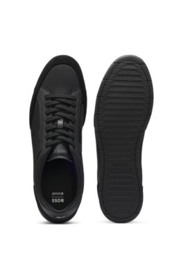 Mixed-material sneakers with stitched detailing, Black