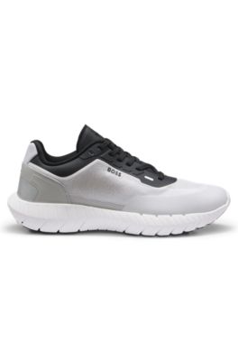 BOSS-MOTION lace-up sneakers in woven jacquard, White