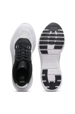 BOSS-MOTION lace-up sneakers in woven jacquard, White