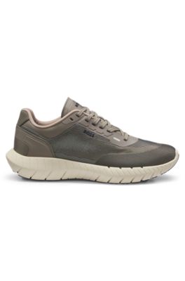 BOSS-MOTION lace-up sneakers in woven jacquard, Light Green