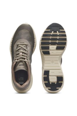 BOSS-MOTION lace-up sneakers in woven jacquard, Light Green