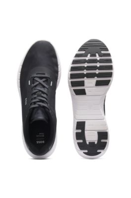 BOSS-MOTION lace-up sneakers in woven jacquard, Dark Blue