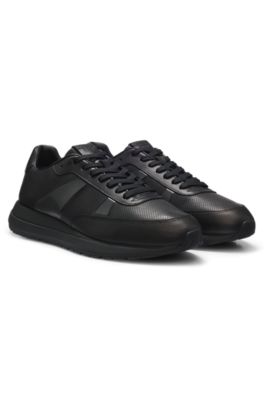 Porsche x BOSS baskets en cuir avec d&eacute;tails perfor&eacute;s, Noir