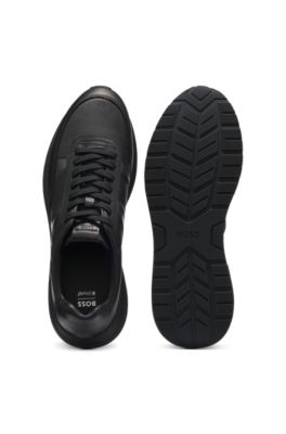 Porsche x BOSS baskets en cuir avec d&eacute;tails perfor&eacute;s, Noir
