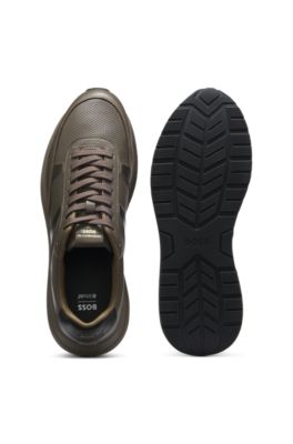 Porsche x BOSS baskets en cuir avec d&eacute;tails perfor&eacute;s, Marron fonc&eacute;
