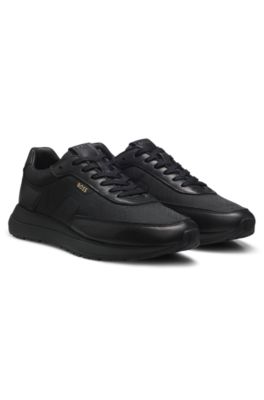 Monogram sneakers with leather trim and EVA rubber sole, Black