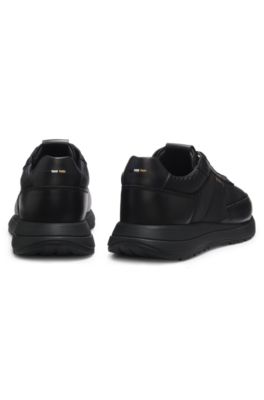 Monogram sneakers with leather trim and EVA rubber sole, Black