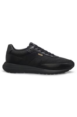 Monogram sneakers with leather trim and EVA rubber sole, Black