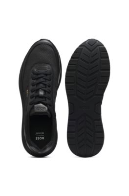 Monogram sneakers with leather trim and EVA rubber sole, Black