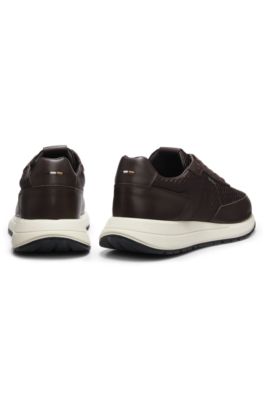 Monogram sneakers with leather trim and EVA rubber sole, Dark Brown