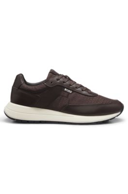 Monogram sneakers with leather trim and EVA rubber sole, Dark Brown