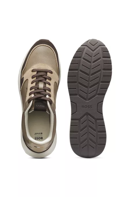 Leather running-style sneakers with suede trim