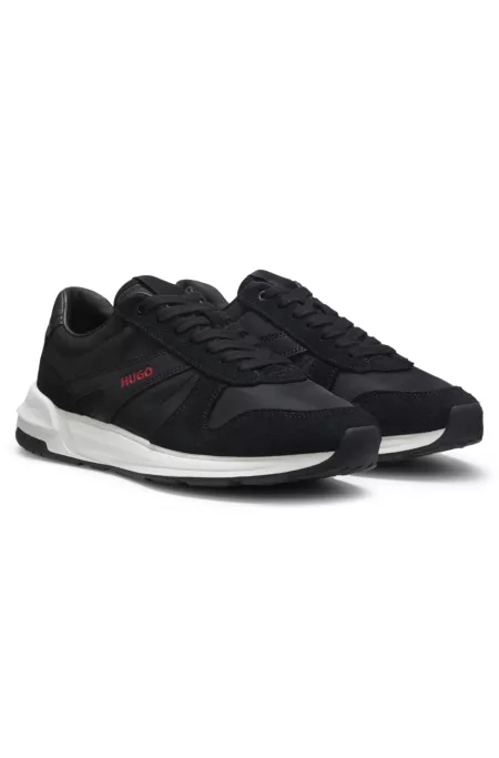 Suede-trim sneakers with logo details