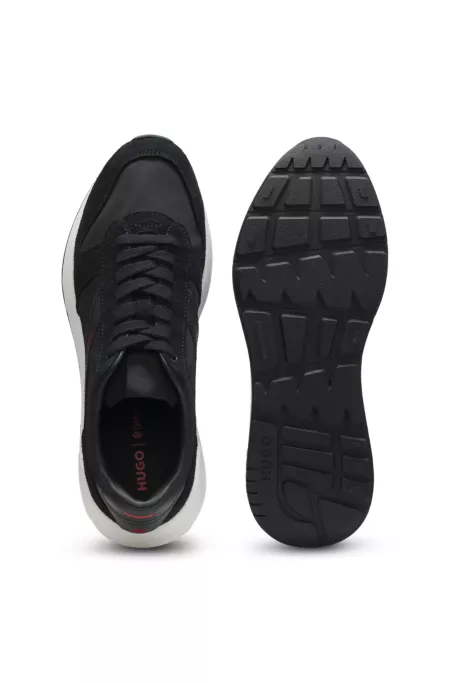 Suede-trim sneakers with logo details