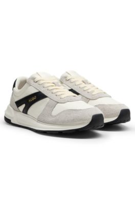 Suede-trim sneakers, White