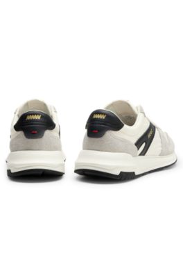 Suede-trim sneakers, White