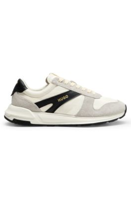 Suede-trim sneakers, White
