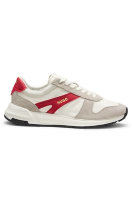 Suede-trim sneakers with logo details, White