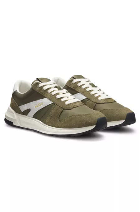 Suede-trim sneakers with logo details