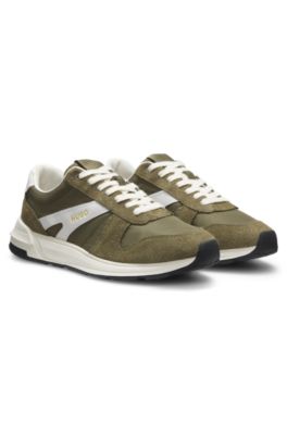 Suede-trim sneakers with logo details, Light Green