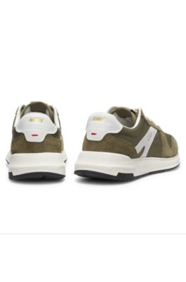 Suede-trim sneakers with logo details, Light Green