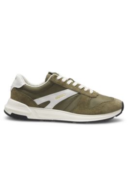 Suede-trim sneakers with logo details, Light Green