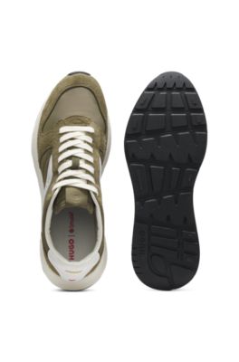 Suede-trim sneakers with logo details, Light Green