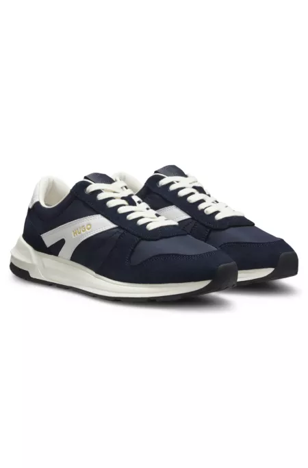 Suede-trim sneakers with logo details