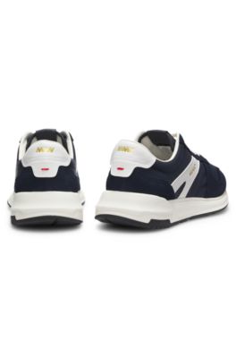 Suede-trim sneakers with logo details, Dark Blue