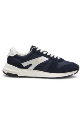 Suede-trim sneakers with logo details, Dark Blue