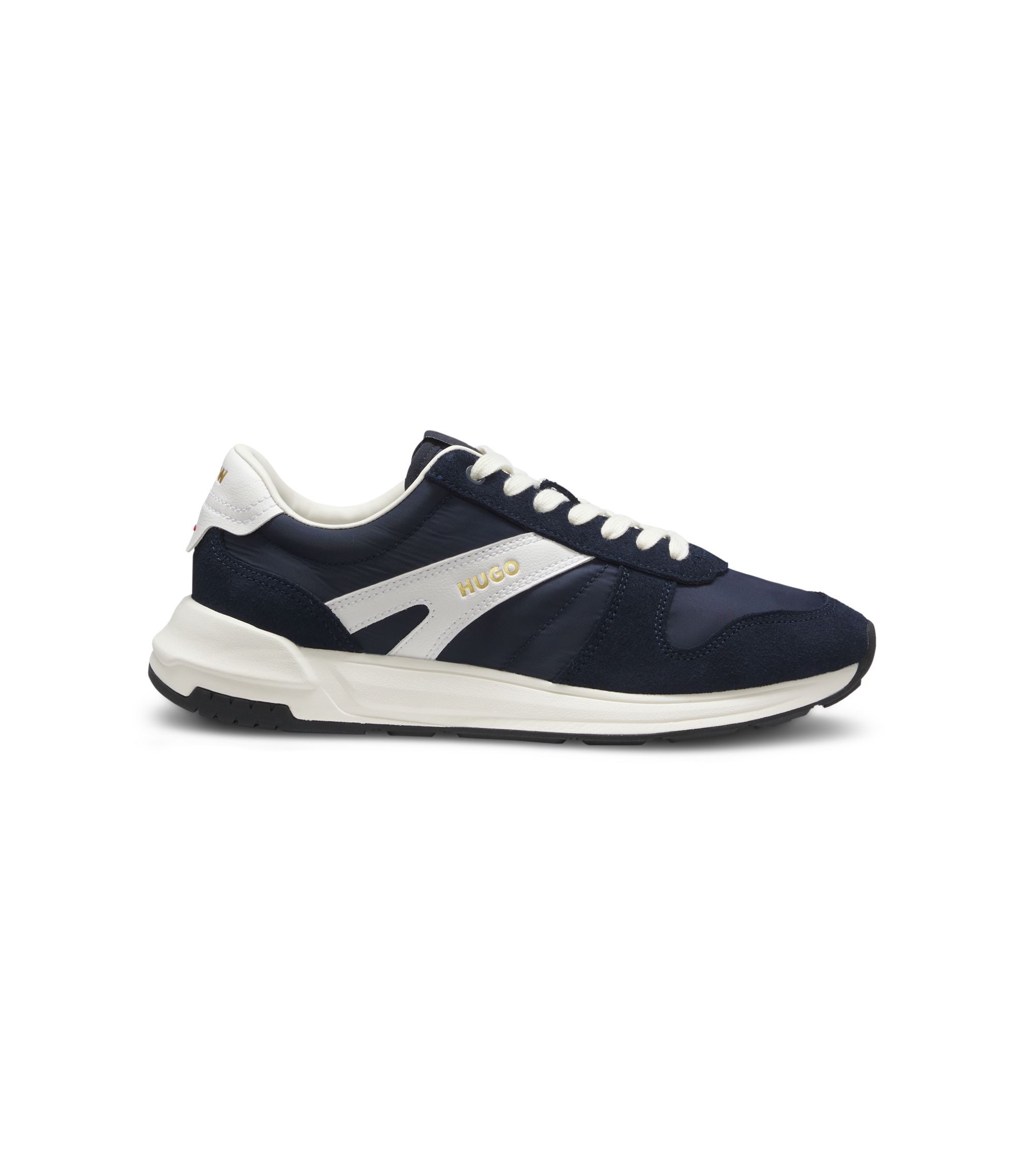 HUGO - Suede-trim sneakers with logo details - Dark Blue