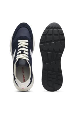 Suede-trim sneakers with logo details, Dark Blue