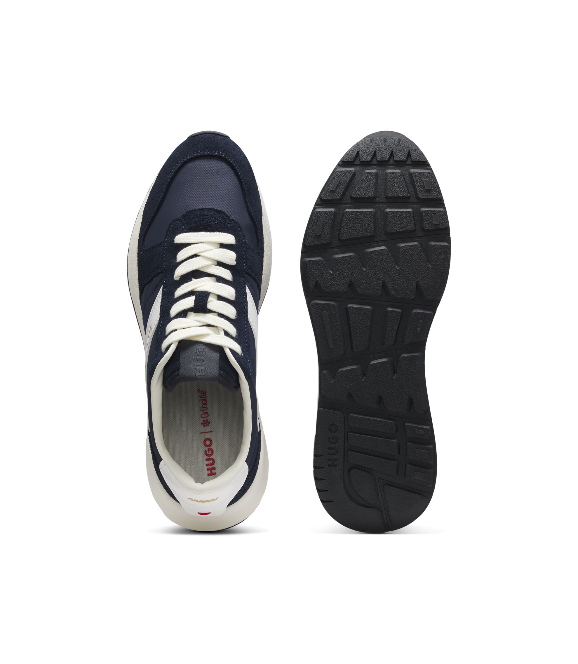 HUGO - Suede-trim sneakers with logo details - Dark Blue