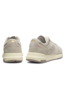 Deportivas de ante con textura y detalles de logo, Beige claro