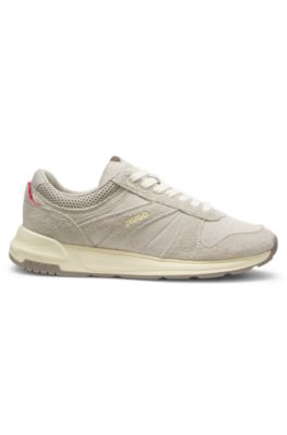 Deportivas de ante con textura y detalles de logo, Beige claro