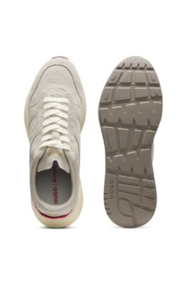 Deportivas de ante con textura y detalles de logo, Beige claro