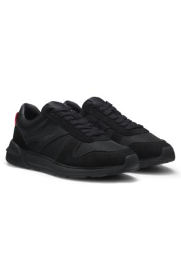 Monogram-jacquard sneakers with faux-suede trim, Black