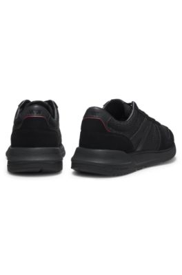 Monogram-jacquard sneakers with faux-suede trim, Black