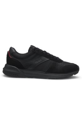 Monogram-jacquard sneakers with faux-suede trim, Black