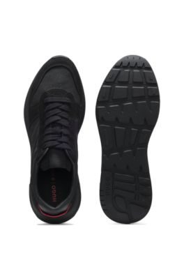 Monogram-jacquard sneakers with faux-suede trim, Black