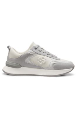 Deportivas de piel y ante con monograma Double B, Gris claro