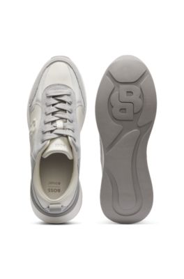 Deportivas de piel y ante con monograma Double B, Gris claro